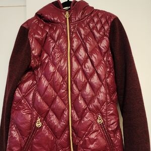 Michael Kors Maroon Quilted Puffer Coat